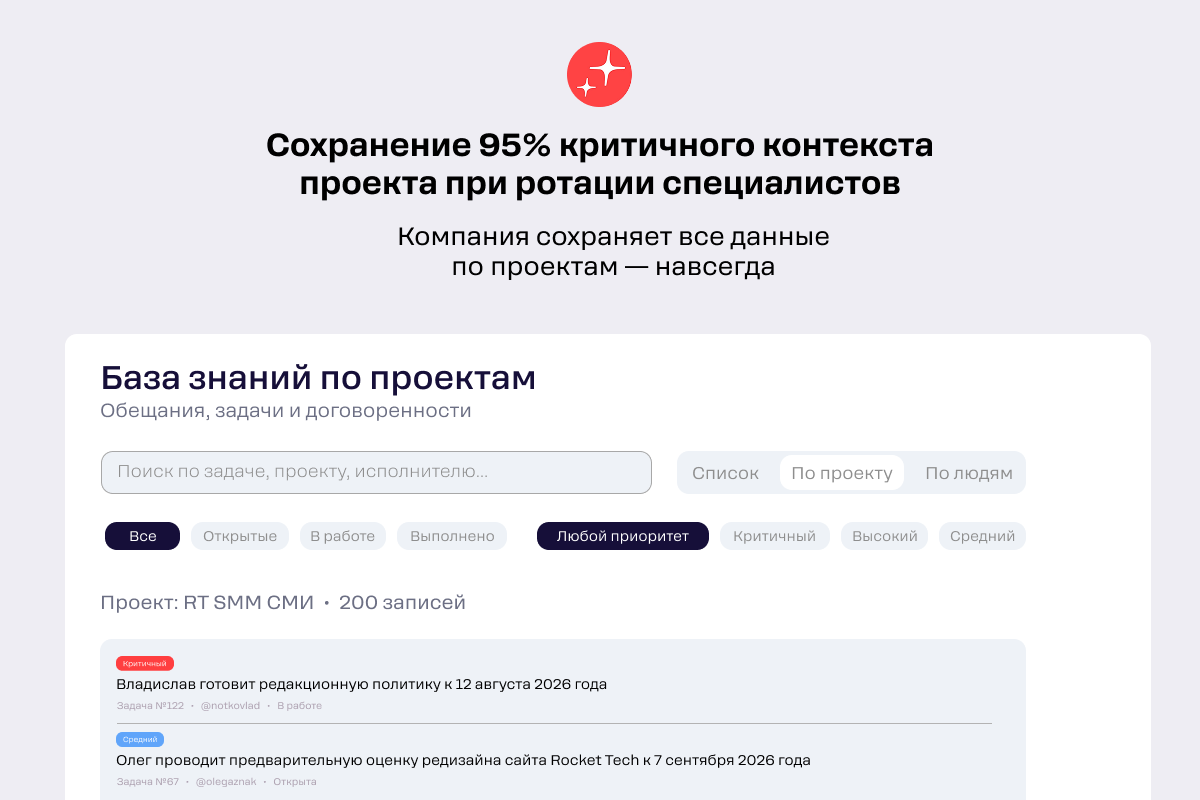 Иллюстрация к разделу «Сохранение 95% критичного контекста при ротации специалистов»